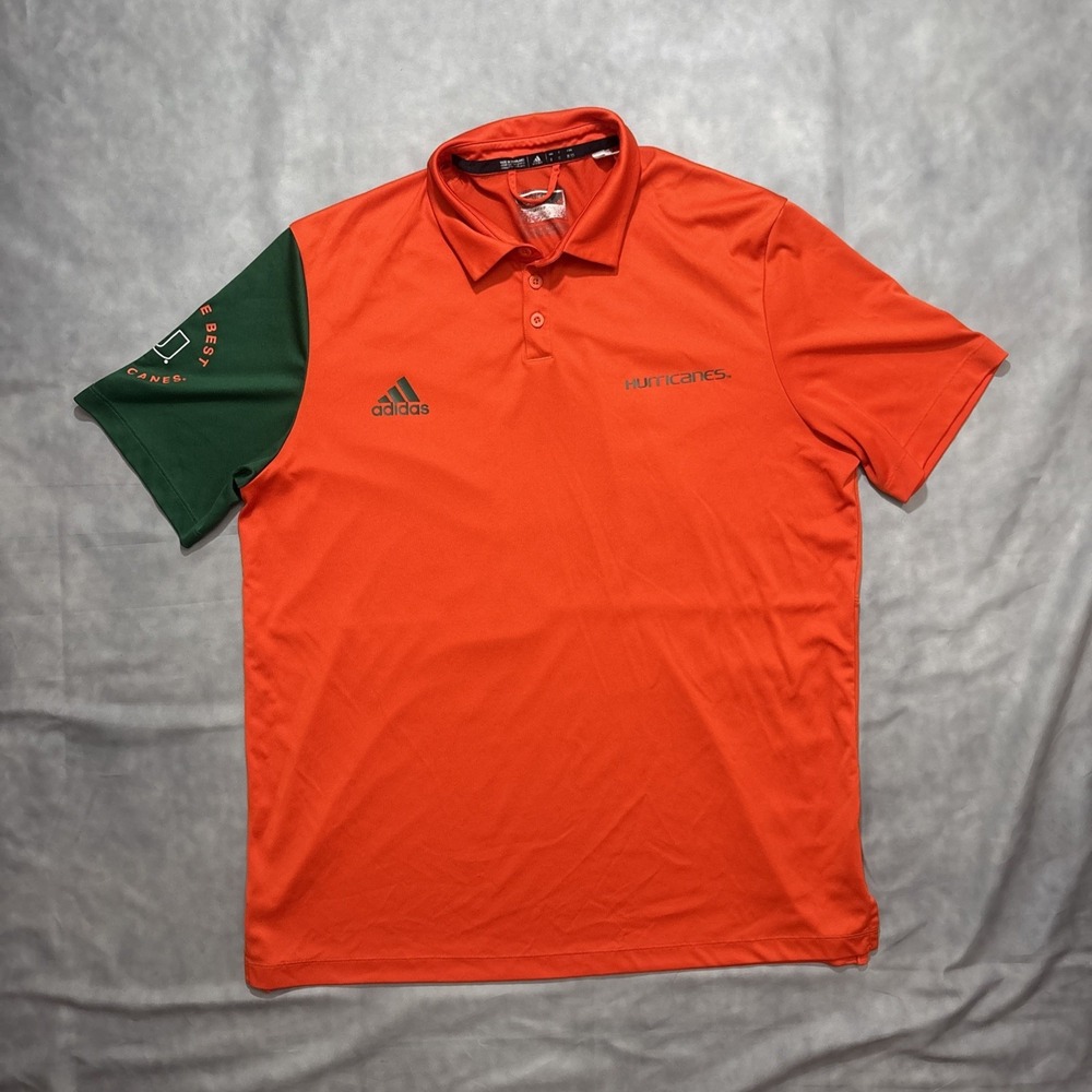 Miami Hurricanes Adidas Polo Mens XL Orange NCAA Football Sideline AEROREADY